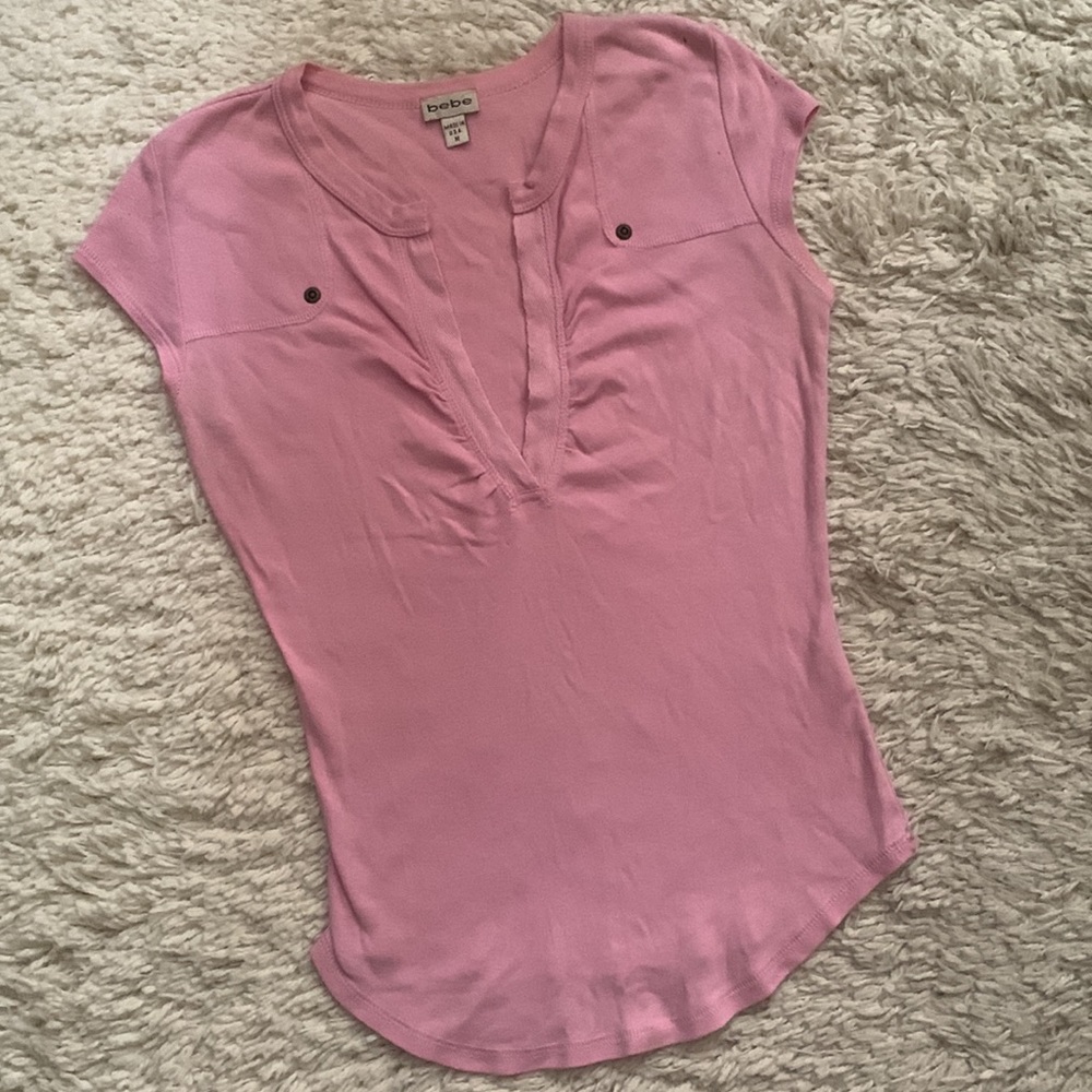 Y2k bebe pink low cut cap sleeve tee